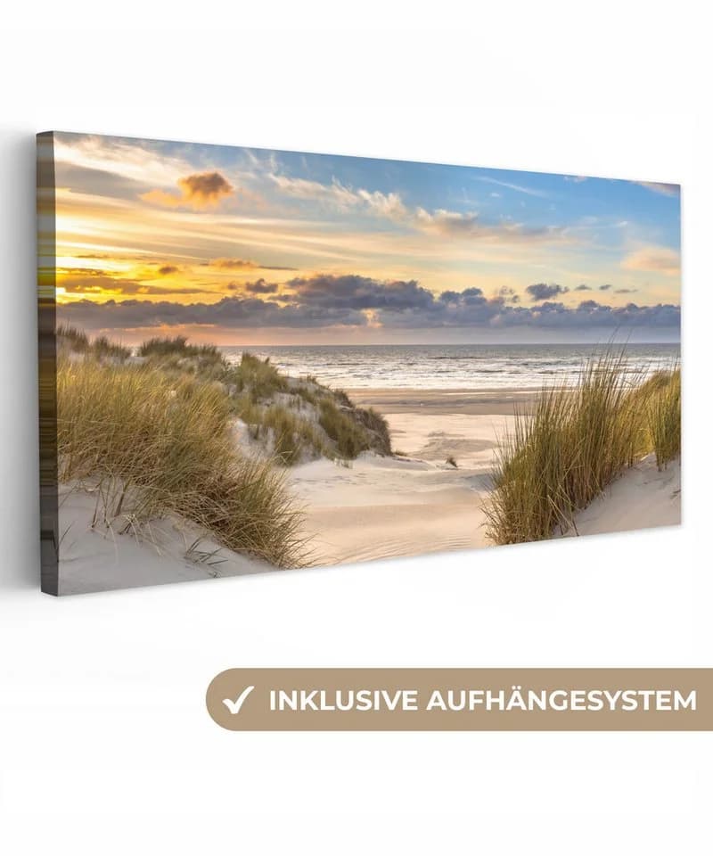 OneMillionCanvasses® Leinwandbild Panorama Strand - Düne - Gras - Sonnenuntergang - Meer - Bild 2