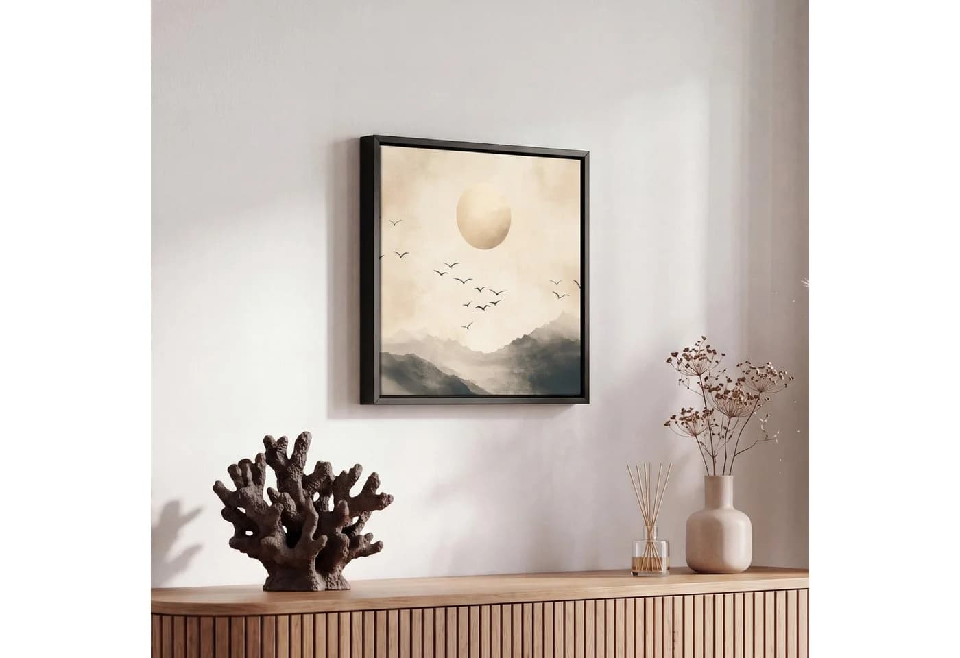 OneMillionCanvasses® Leinwandbild Japandi Landschaft Vogel 20x20cm - Bild 5