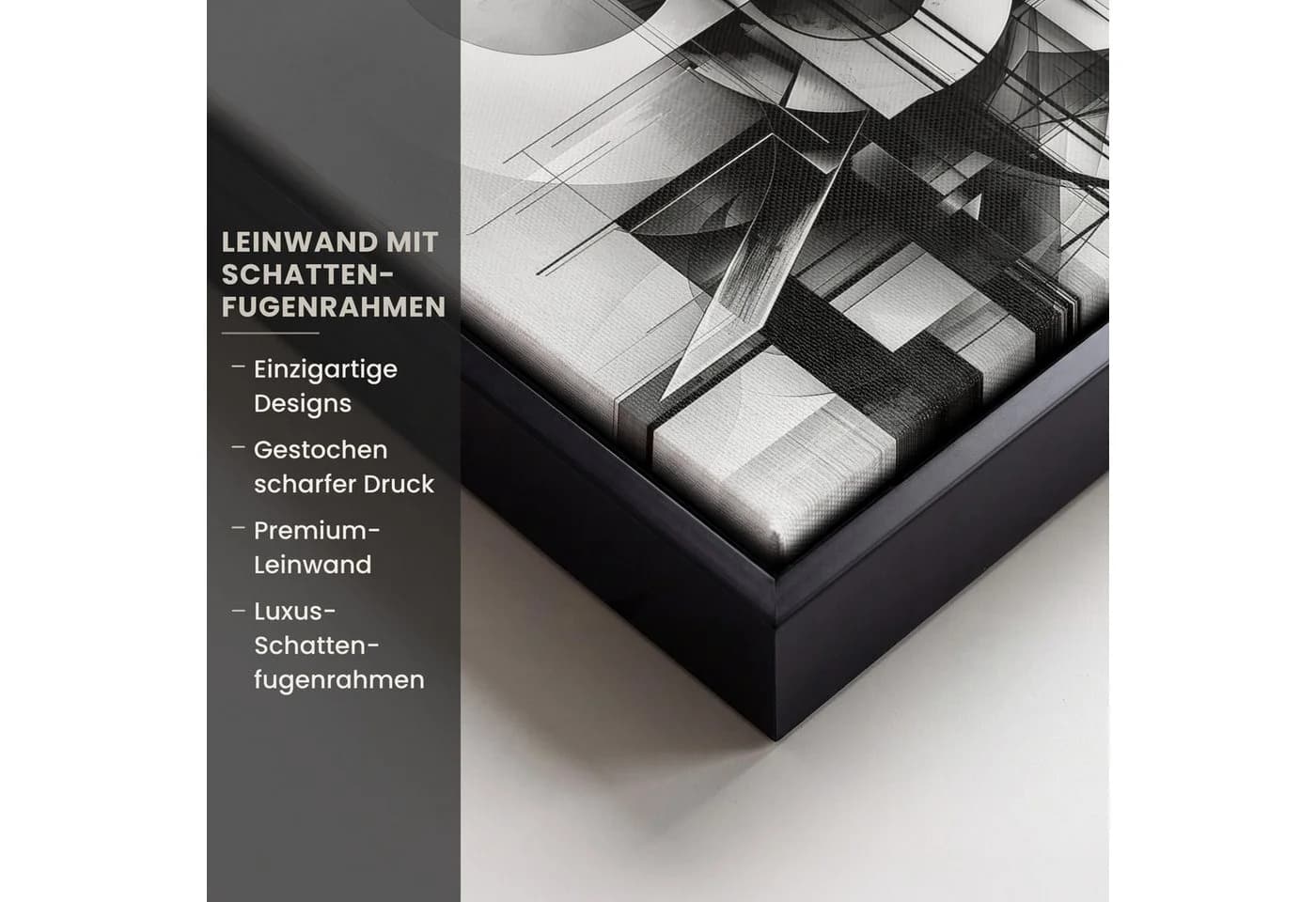 OneMillionCanvasses® Leinwandbild Abstrakt Schwarz-Weiß mit Schattenfugenrahmen - Bild 3