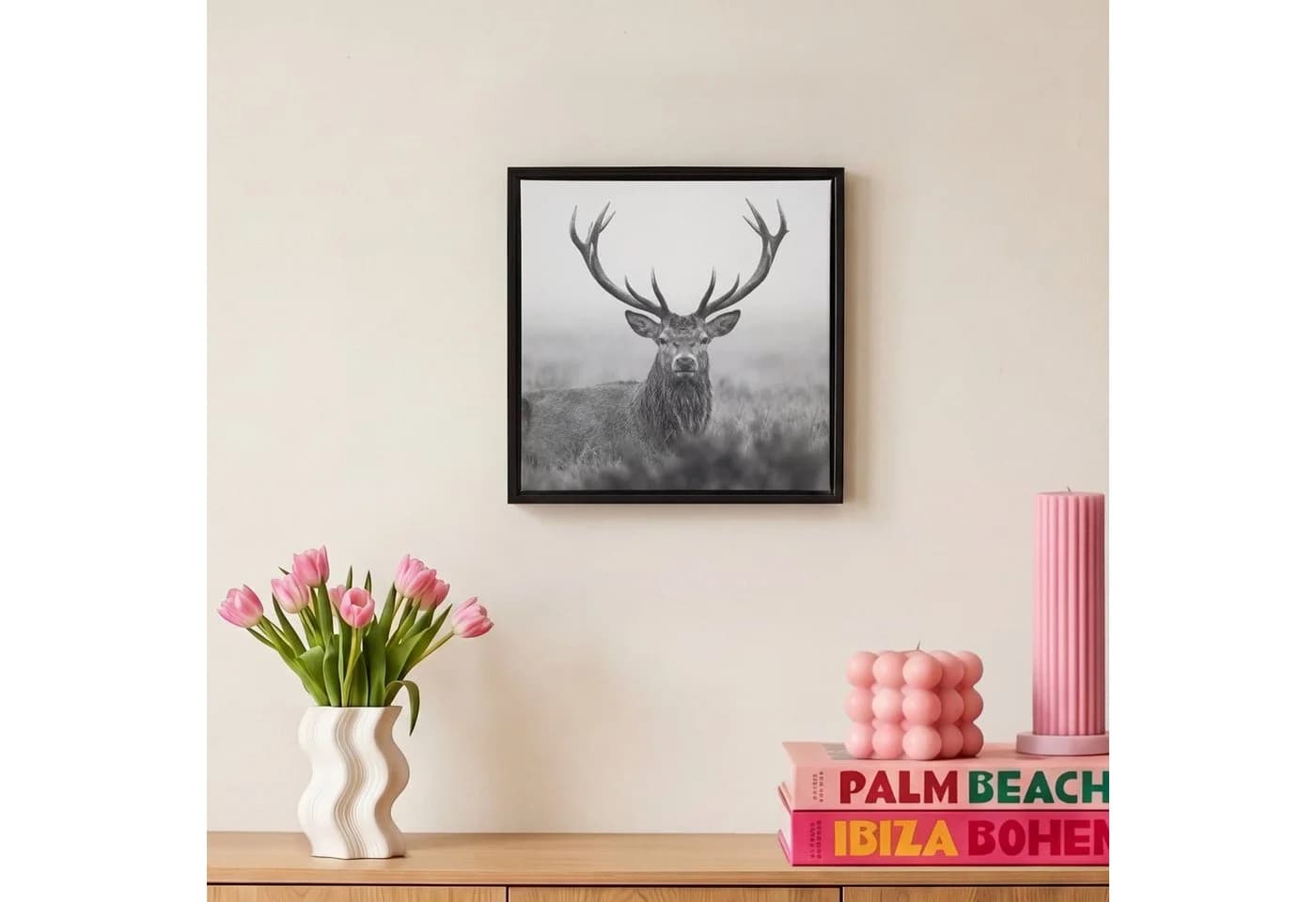 OneMillionCanvasses® Leinwandbild Hirsch Schwarz-Weiß mit Schattenfugenrahmen - Bild 4