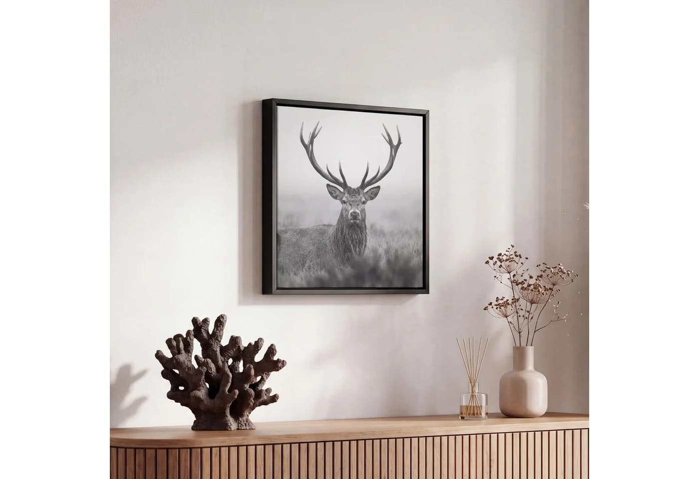 OneMillionCanvasses® Leinwandbild Hirsch Schwarz-Weiß mit Schattenfugenrahmen - Bild 5
