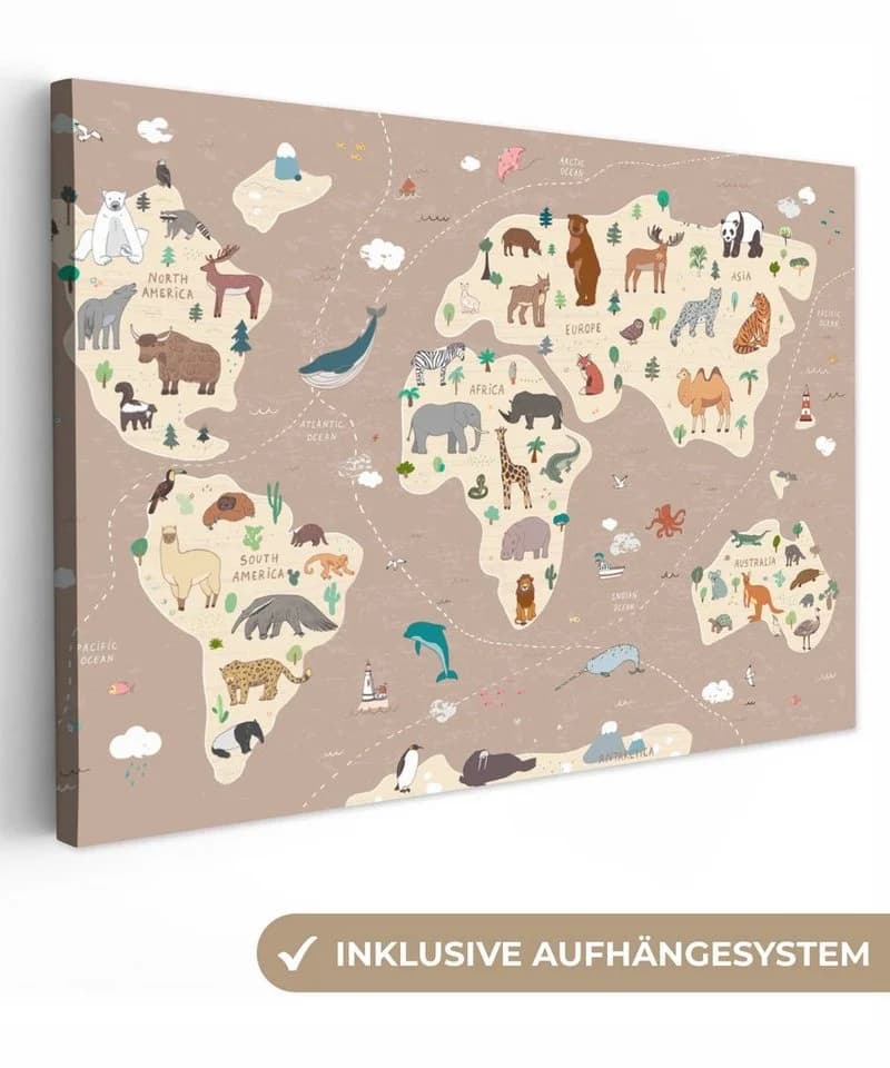 OneMillionCanvasses® Leinwandbild Weltkarte Kinder Braun - Bild 2