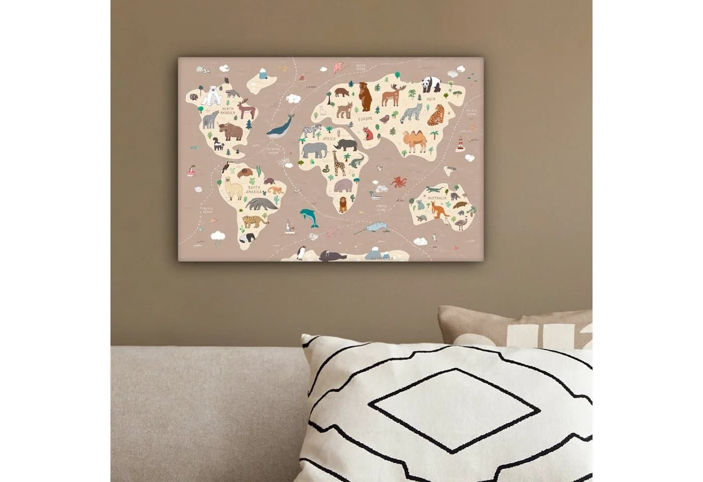 OneMillionCanvasses® Leinwandbild Weltkarte Kinder Braun - Bild 4