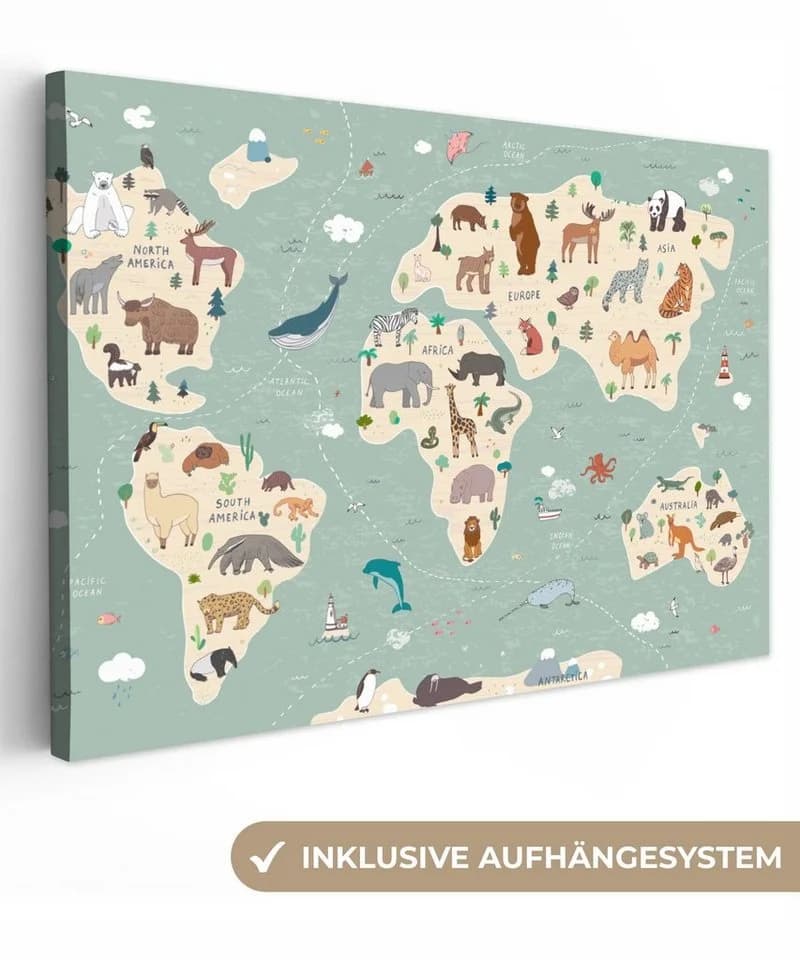 OneMillionCanvasses® Leinwandbild Weltkarte Kinder Blau - Bild 2