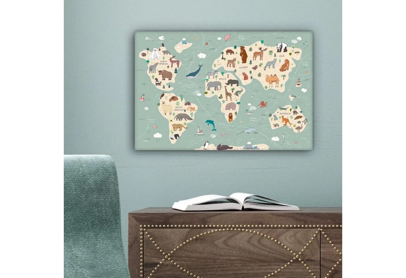 OneMillionCanvasses® Leinwandbild Weltkarte Kinder Blau - Bild 5