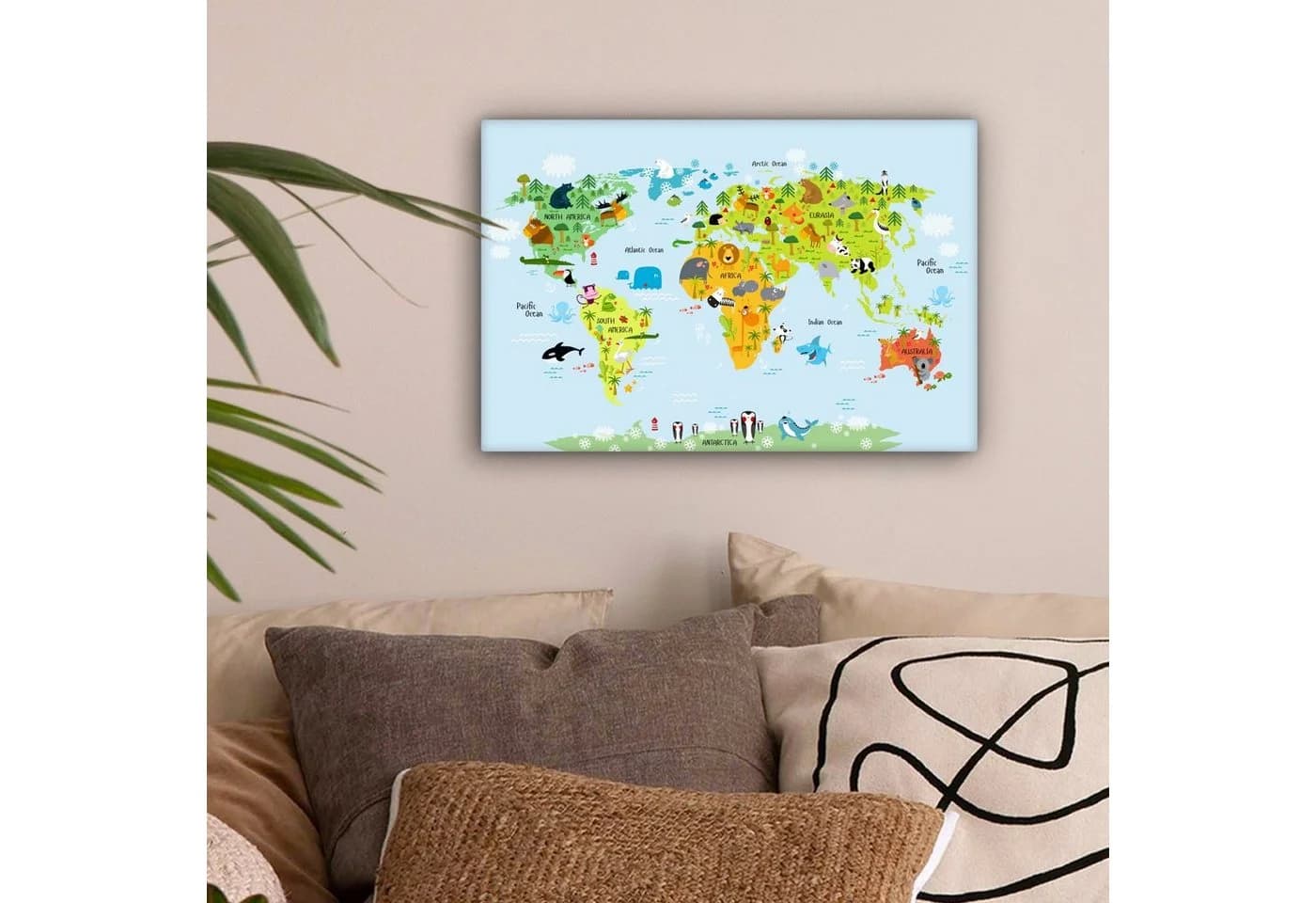 OneMillionCanvasses® Leinwandbild Weltkarte Bunt Kinderzimmer Wanddekoration