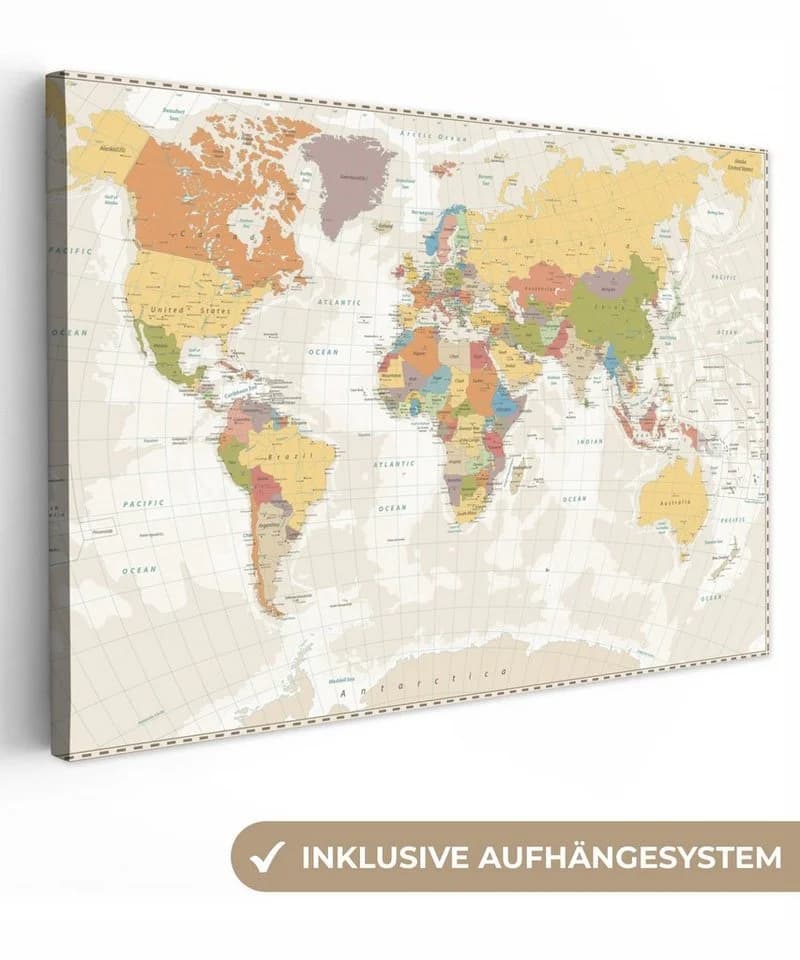 OneMillionCanvasses® Leinwandbild Weltkarte Retro Farben Pädagogisch - Bild 2