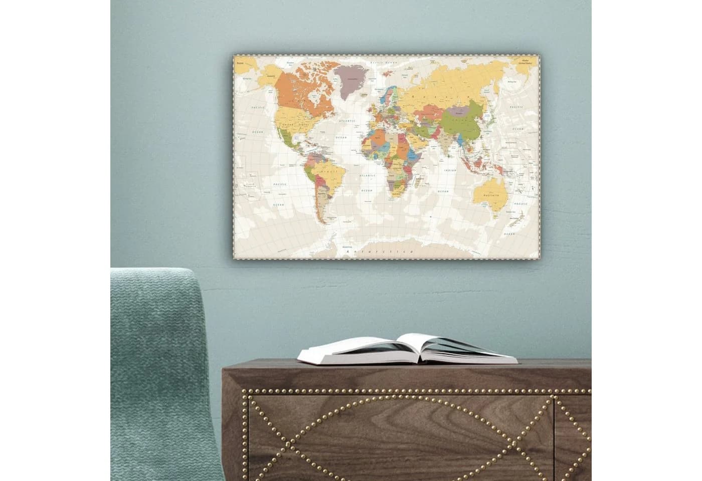 OneMillionCanvasses® Leinwandbild Weltkarte Retro Farben Pädagogisch - Bild 5