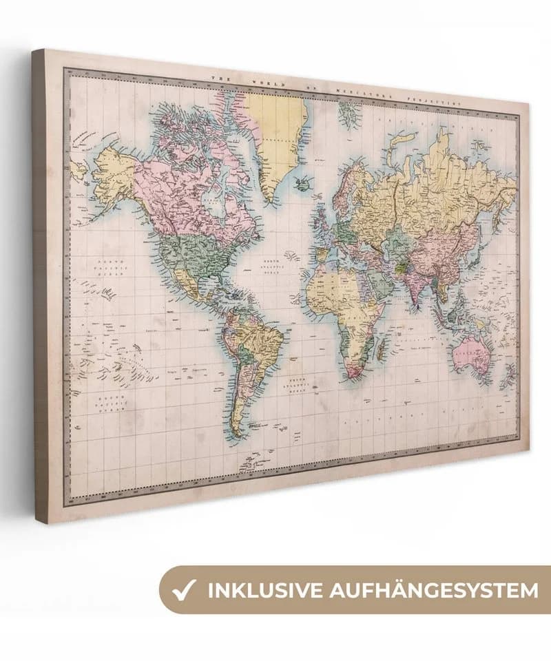 OneMillionCanvasses® Leinwandbild Weltkarte Retro Bunt - Bild 2