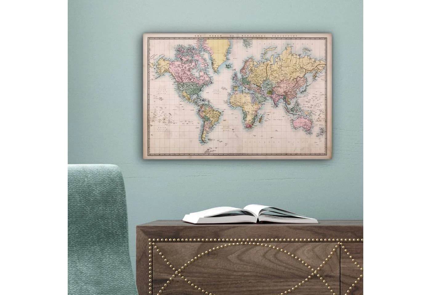 OneMillionCanvasses® Leinwandbild Weltkarte Retro Bunt - Bild 5