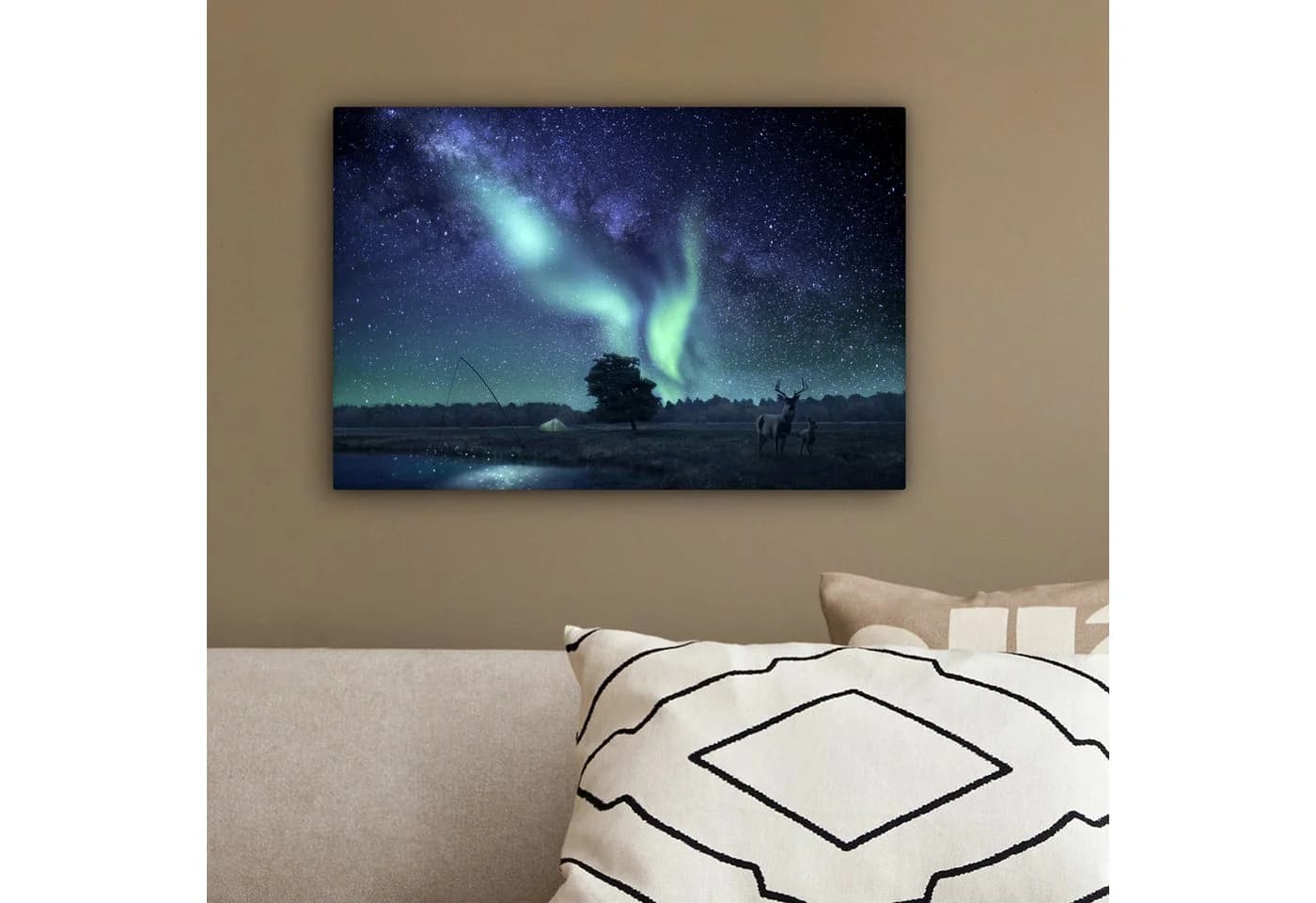 OneMillionCanvasses® Leinwandbild Nordlichter Hirsche Sternenhimmel - Bild 4