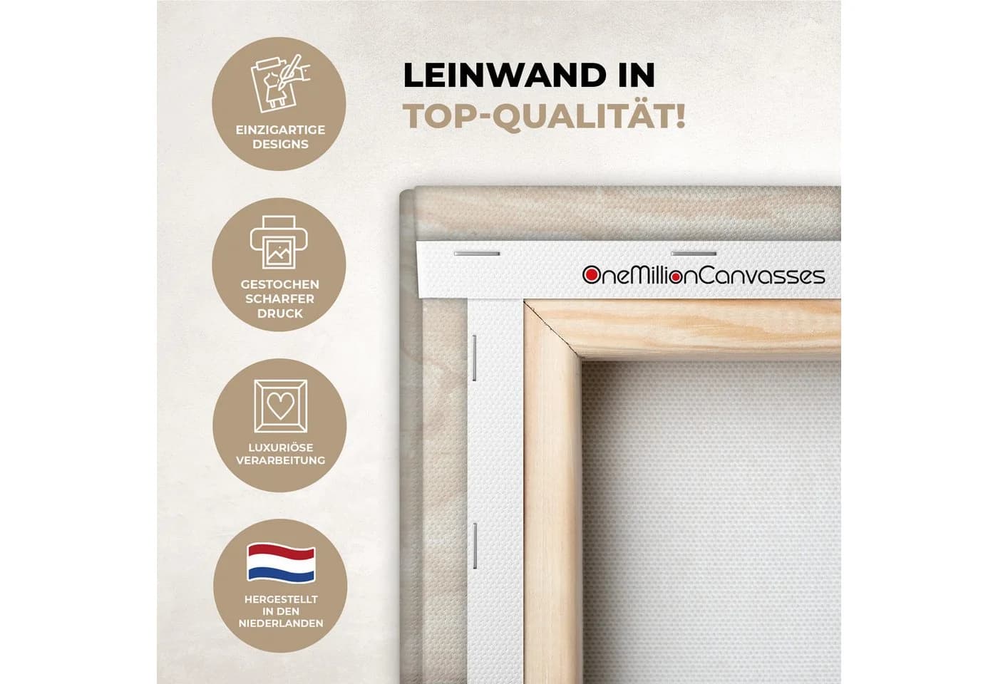 OneMillionCanvasses® Leinwandbild Panorama Marmor - Kalk - Sand - Textur Fotodruck Wandbild - Bild 3