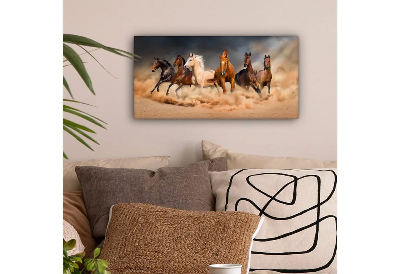 OneMillionCanvasses® Leinwandbild Panorama Pferde Bunt
