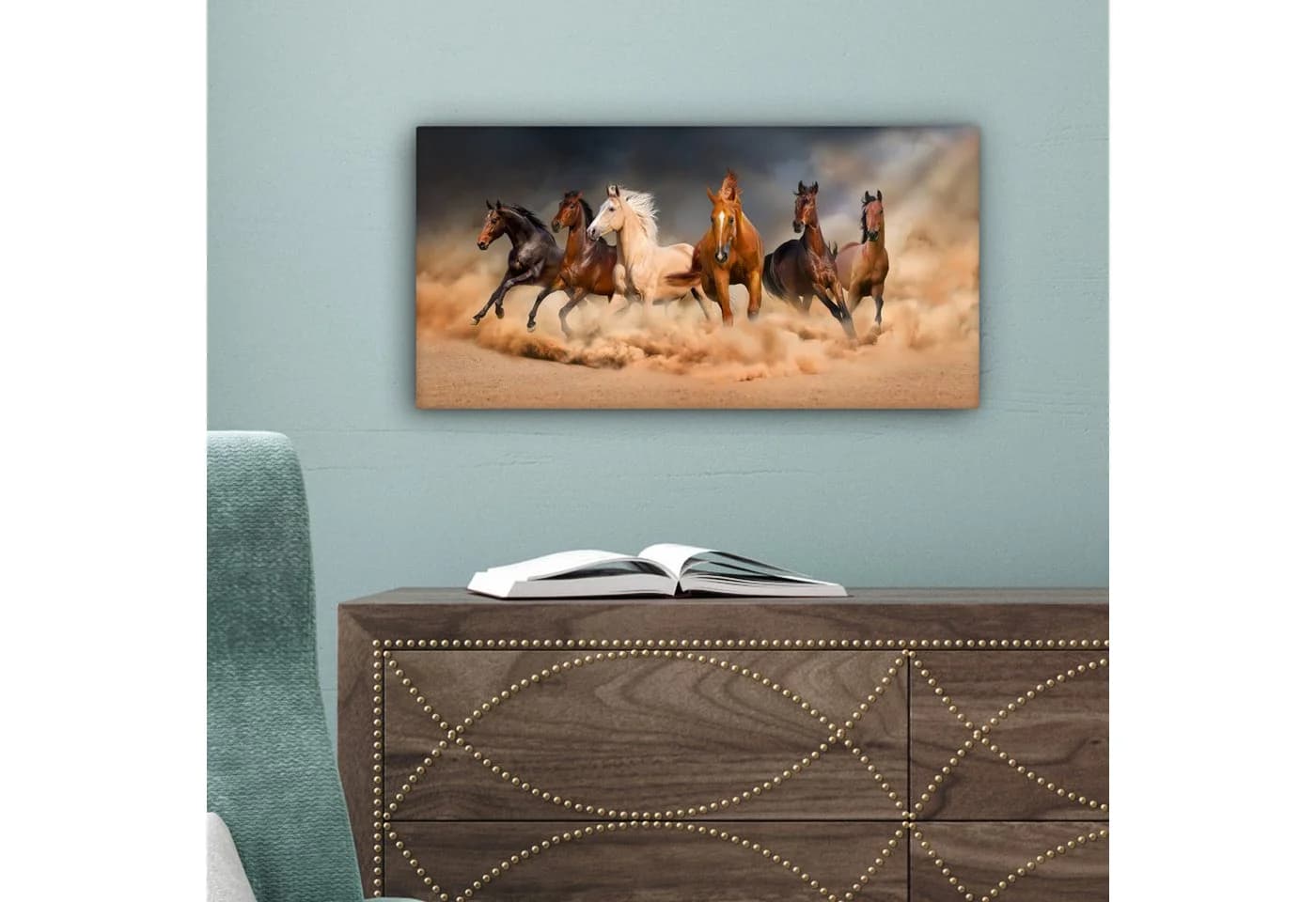OneMillionCanvasses® Leinwandbild Panorama Pferde Bunt - Bild 5