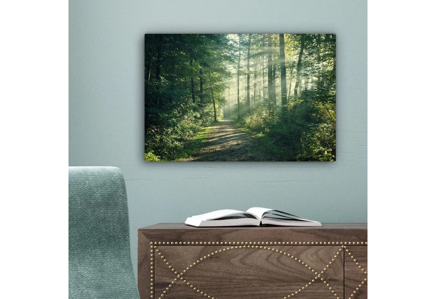 OneMillionCanvasses® Leinwandbild Wald - Weg - Sonne - Bäume - Grün - Natur, Fotodruck - Bild 5