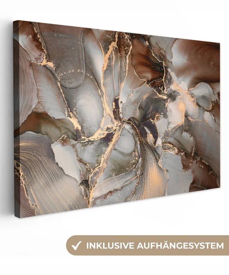 OneMillionCanvasses® Leinwandbild Grau-Gold Marmoroptik Wanddekoration - Bild 2