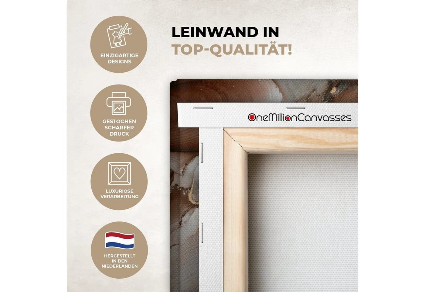 OneMillionCanvasses® Leinwandbild Grau-Gold Marmoroptik Wanddekoration - Bild 3