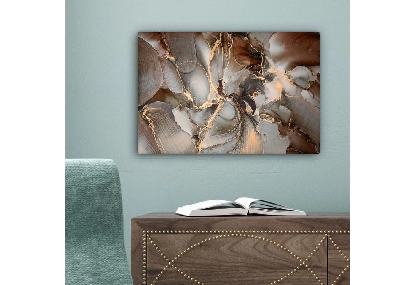 OneMillionCanvasses® Leinwandbild Grau-Gold Marmoroptik Wanddekoration - Bild 5