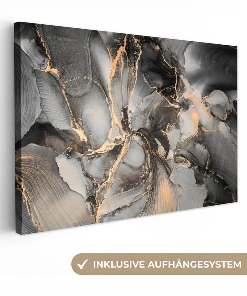 OneMillionCanvasses® Leinwandbild Grau Gold Marmor Fotodruck 30x20 cm - Bild 2