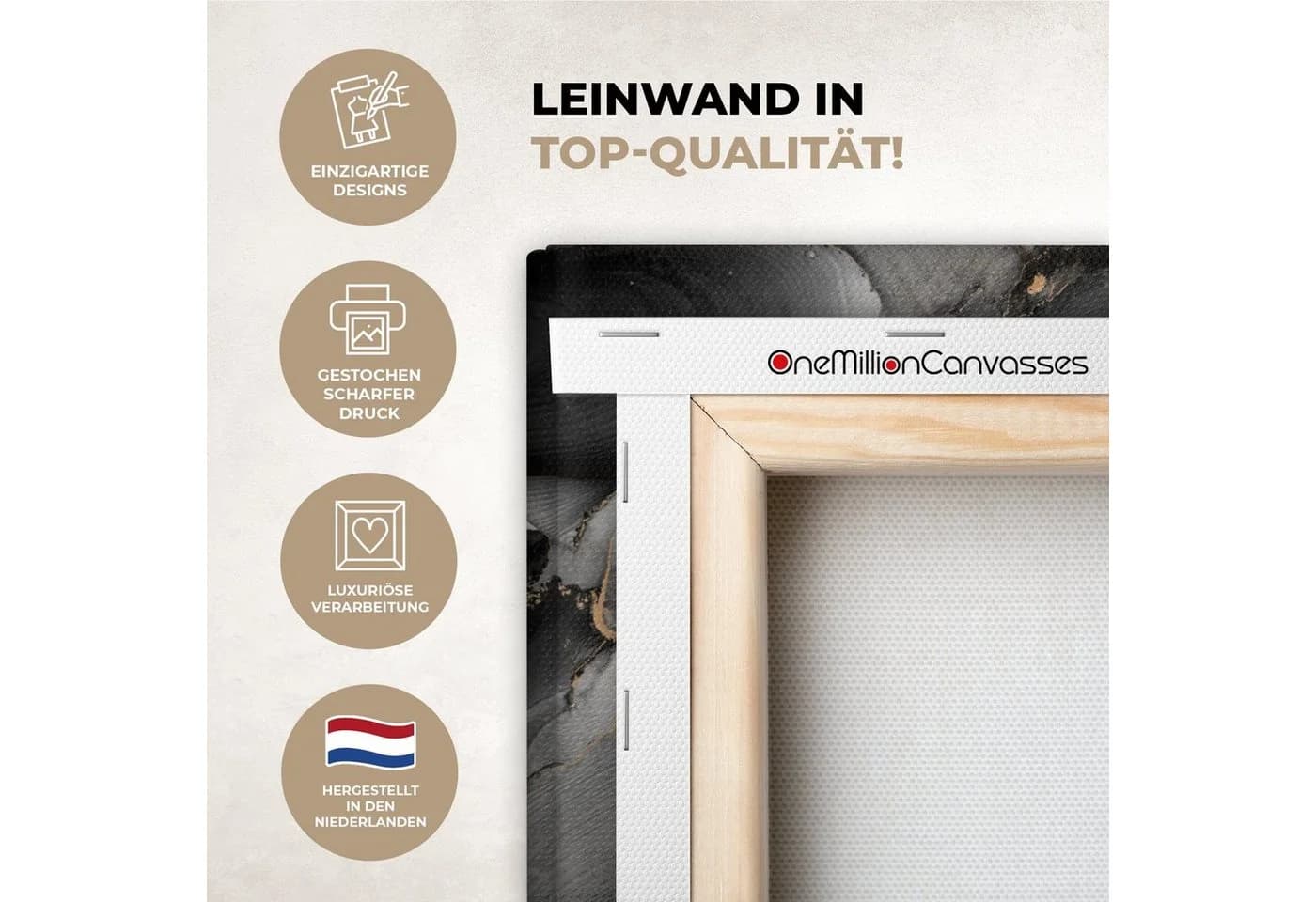 OneMillionCanvasses® Leinwandbild Grau Gold Marmor Fotodruck 30x20 cm - Bild 3
