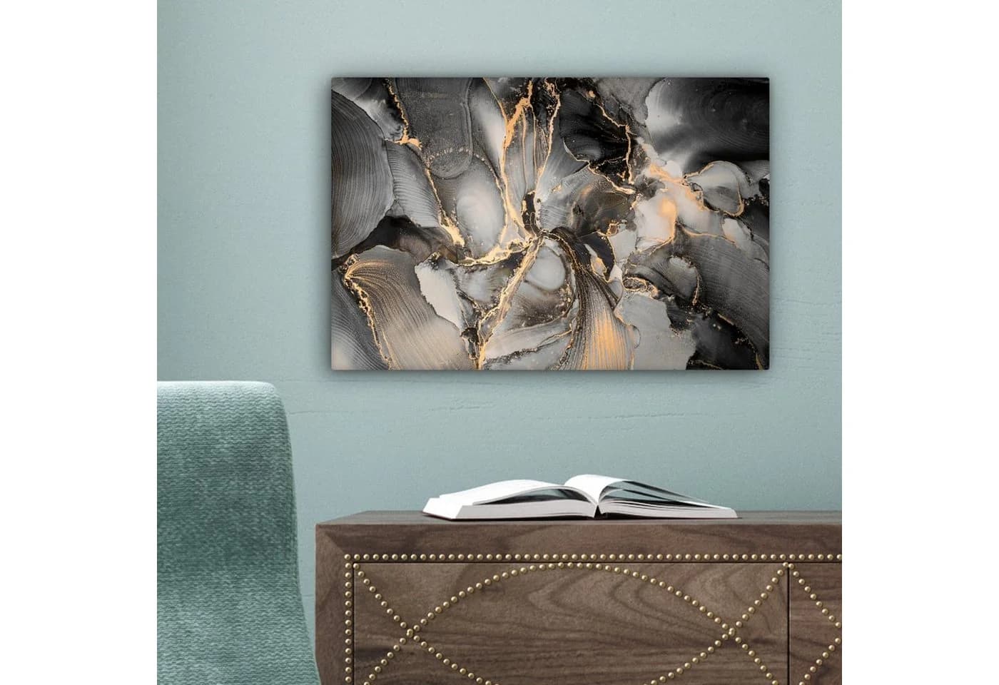 OneMillionCanvasses® Leinwandbild Grau Gold Marmor Fotodruck 30x20 cm - Bild 5