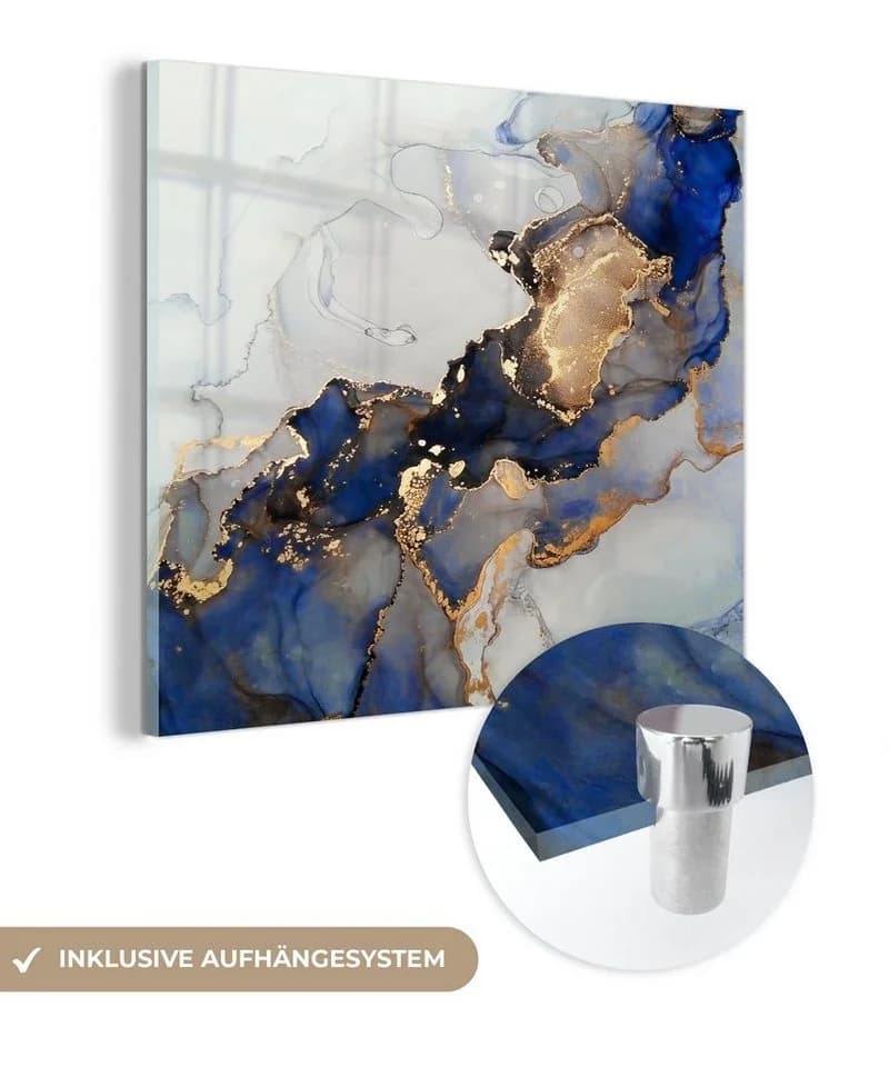 MuchoWow Acrylglasbild Marmor Blau Gold 20x20 cm - Bild 2