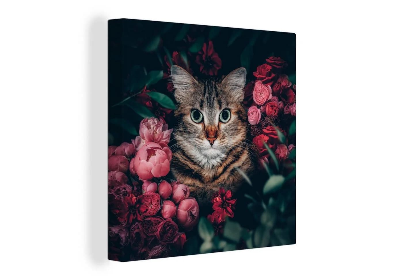 OneMillionCanvasses® Leinwandbild Katze Rosa Blumen - Bild 2