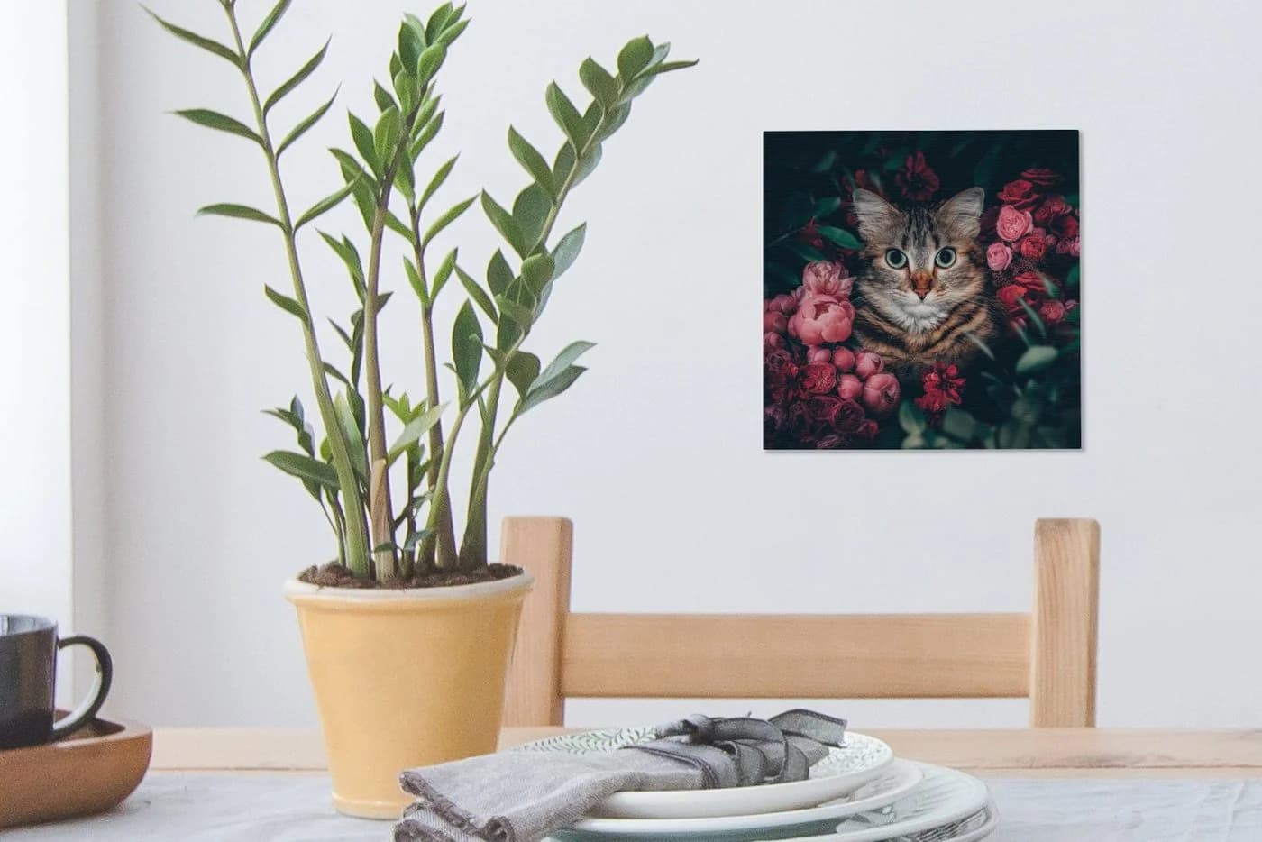 OneMillionCanvasses® Leinwandbild Katze Rosa Blumen - Bild 5
