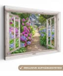 OneMillionCanvasses® Leinwandbild Hortensie Lila Fensterblick Bild 2