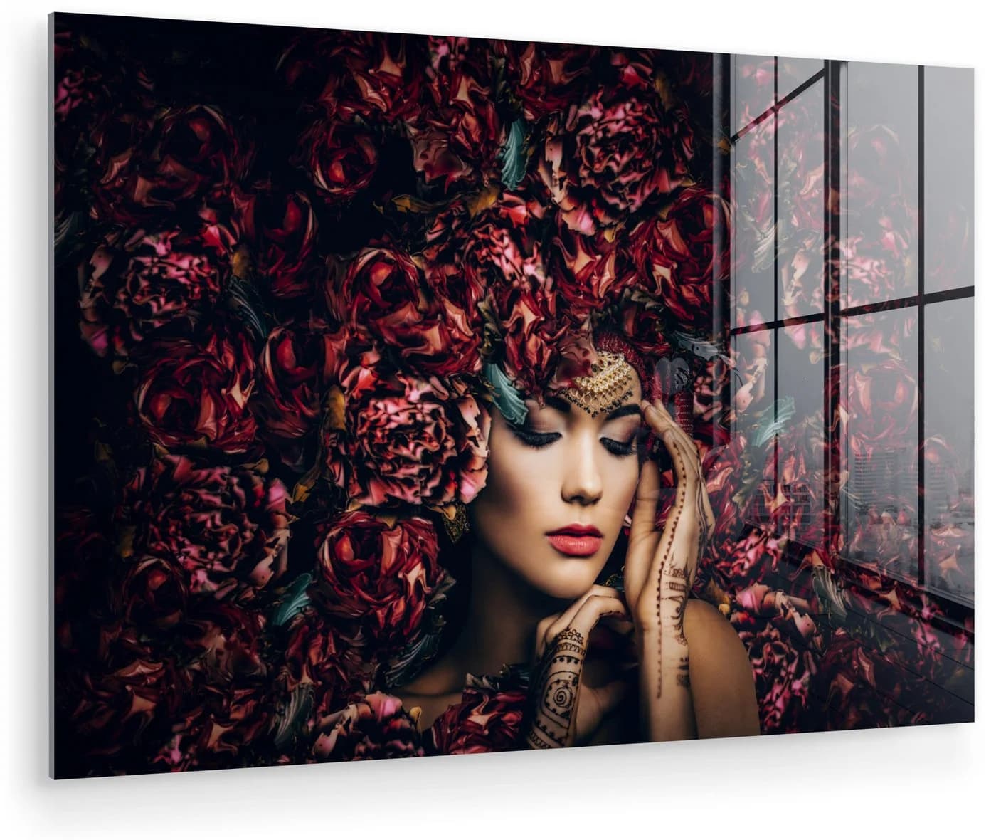 MuchoWow Acrylglasbild Frau Blumen Henna Porträt Modern - Bild 2