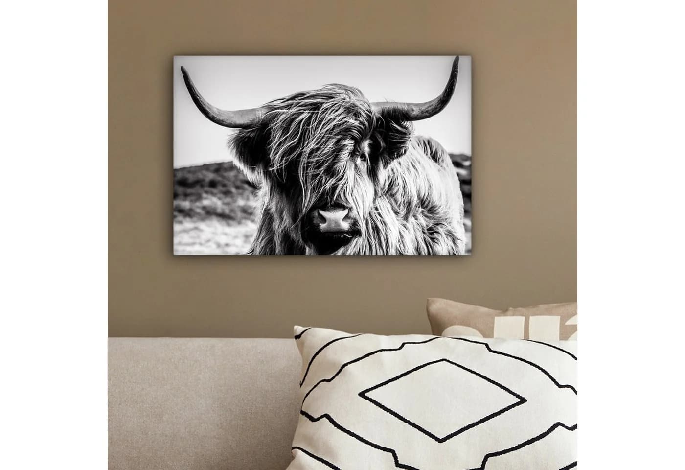 OneMillionCanvasses® Leinwandbild Kuh - Schottischer Hochländer Schwarz-Weiß - Bild 4