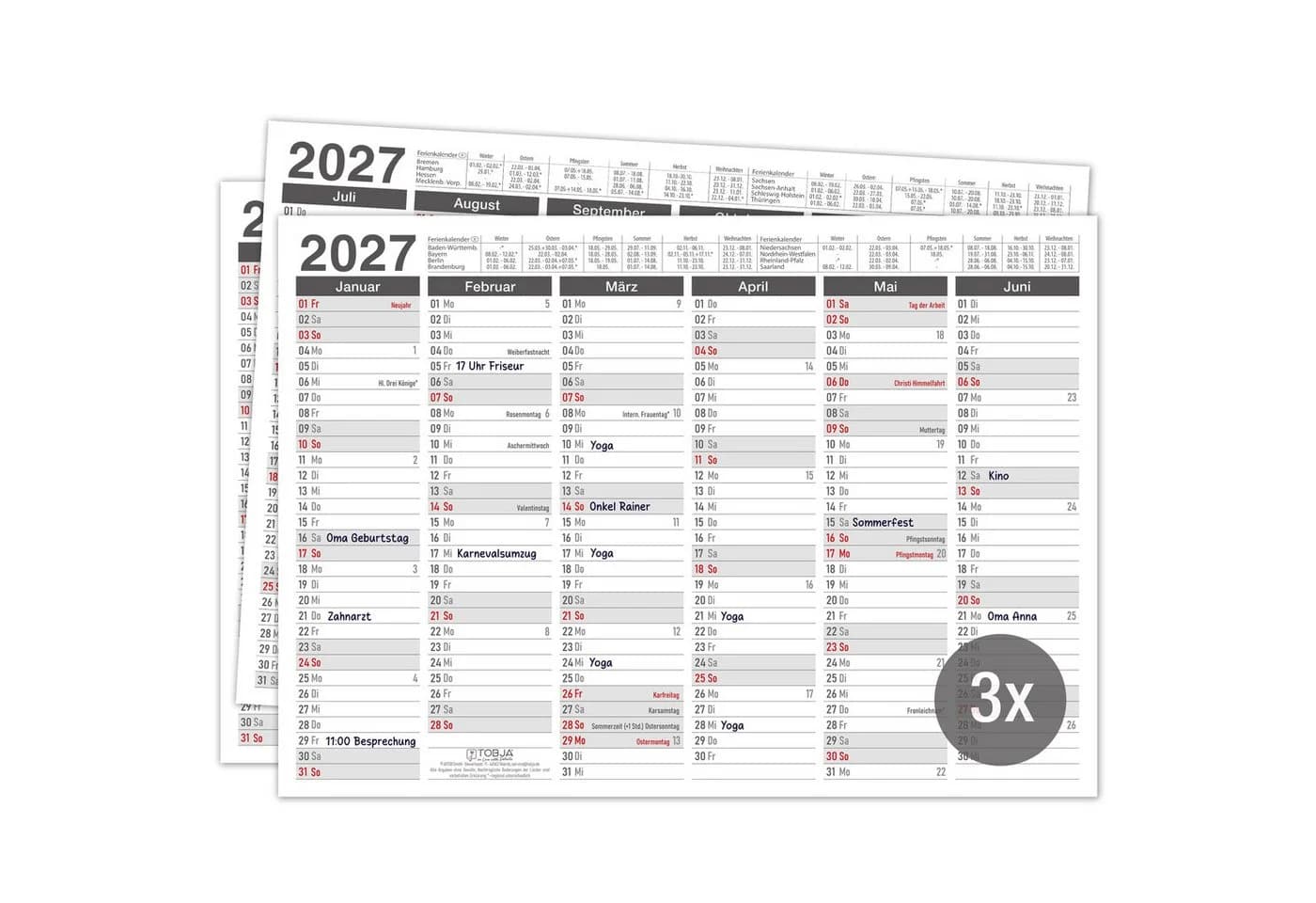 TOBJA Wandkalender 2027 Anthrazit DIN A4 3er Set - Bild 2