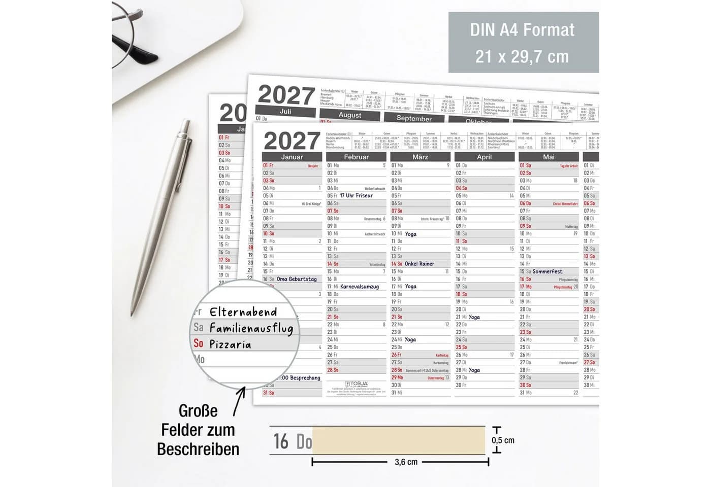 TOBJA Wandkalender 2027 Anthrazit DIN A4 3er Set - Bild 5