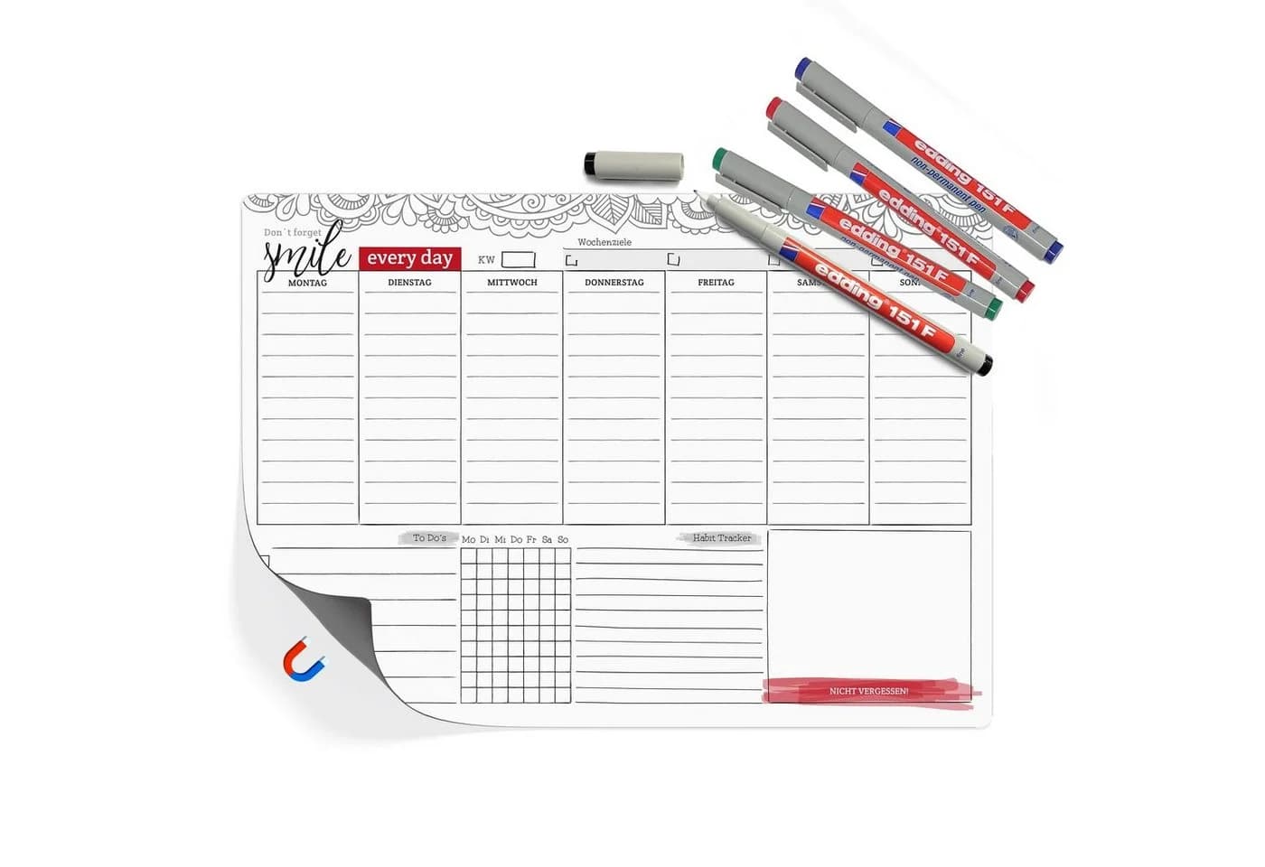 TOBJA Magnettafel Wochenplaner A4 Magnetfolie +4 Stifte - Bild 2