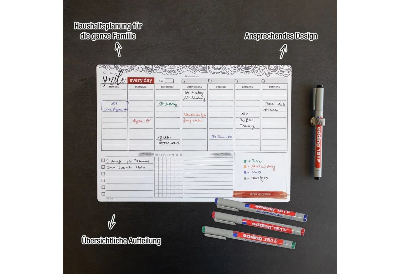 TOBJA Magnettafel Wochenplaner A4 Magnetfolie +4 Stifte - Bild 4