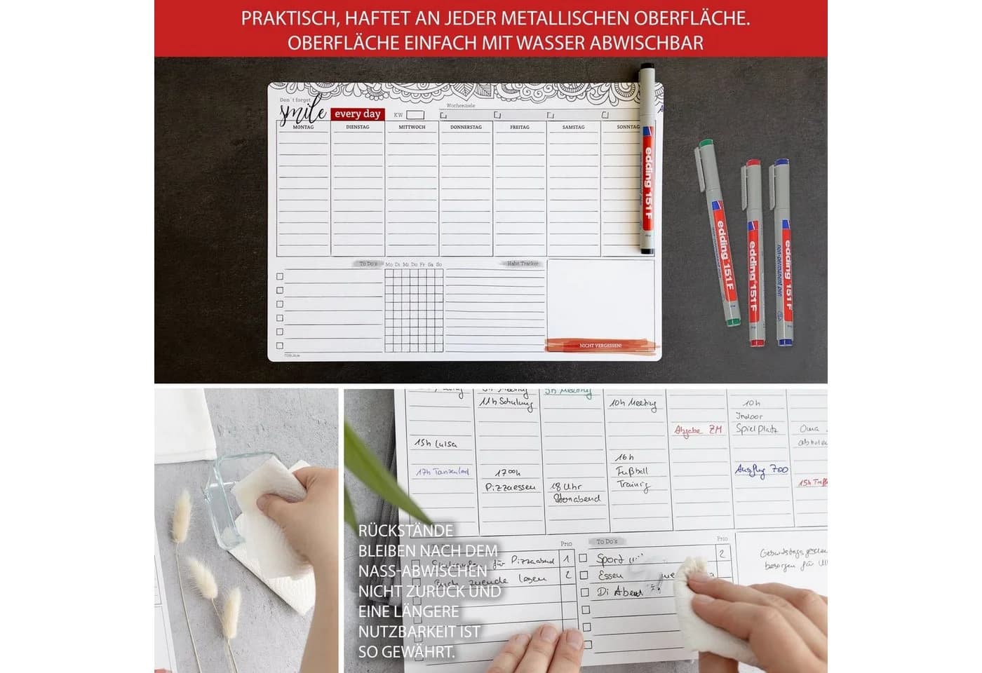 TOBJA Magnettafel Wochenplaner A4 Magnetfolie +4 Stifte - Bild 5