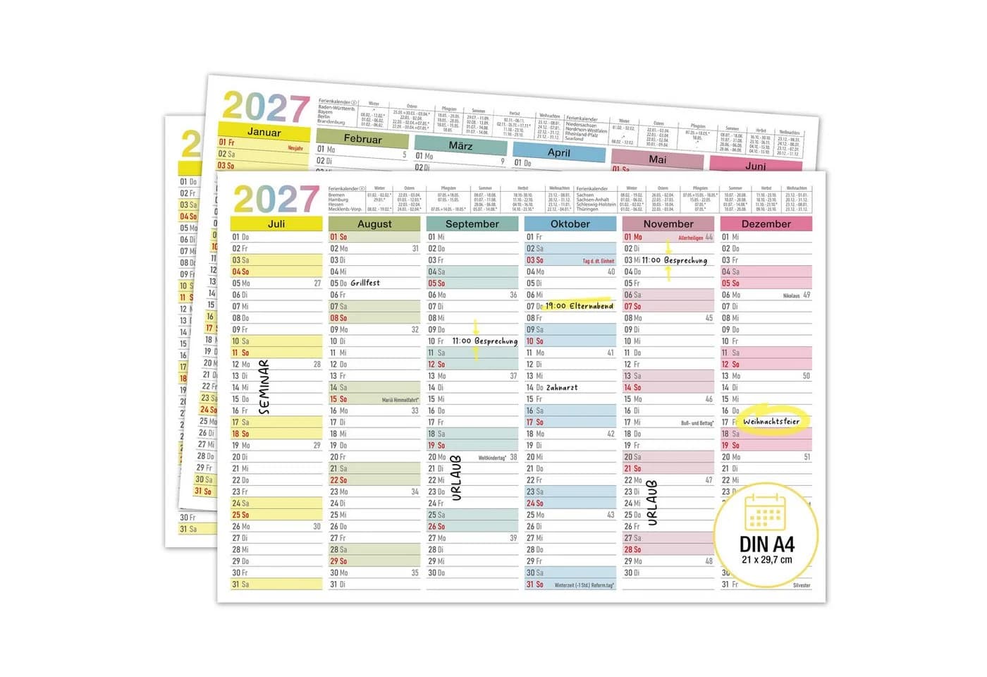 TOBJA Wandkalender 2027 3er Set DIN A4 Bunt Pastellfarben - Bild 2