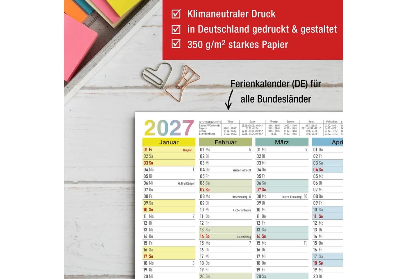 TOBJA Wandkalender 2027 3er Set DIN A4 Bunt Pastellfarben - Bild 4