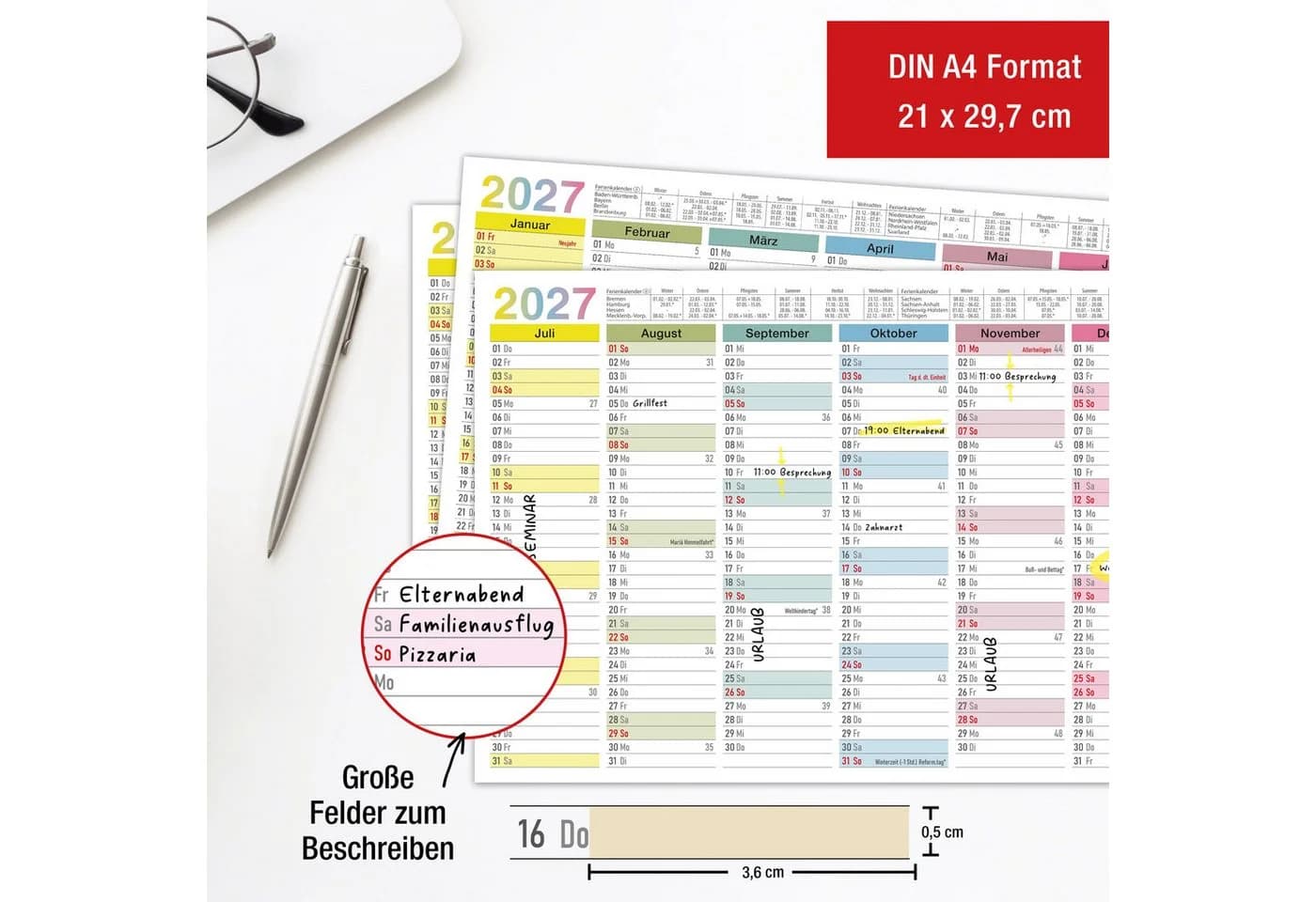 TOBJA Wandkalender 2027 3er Set DIN A4 Bunt Pastellfarben - Bild 5