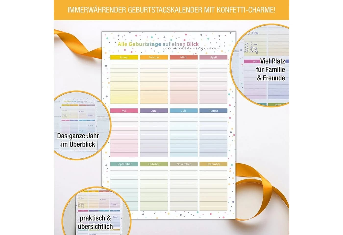 TOBJA Geburtstagskalender 2er Set A4 Immerwiegend Dots Design