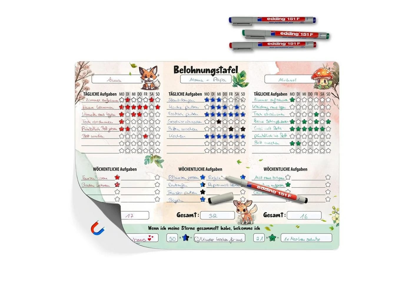 TOBJA Magnettafel A3 Belohnungstafel [Waldtiere] +4 Stifte Kinder magnetisch - Bild 2