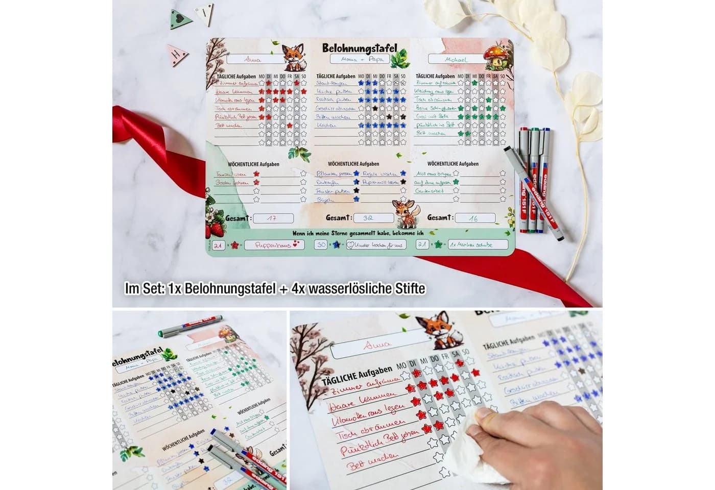 TOBJA Magnettafel A3 Belohnungstafel [Waldtiere] +4 Stifte Kinder magnetisch - Bild 5