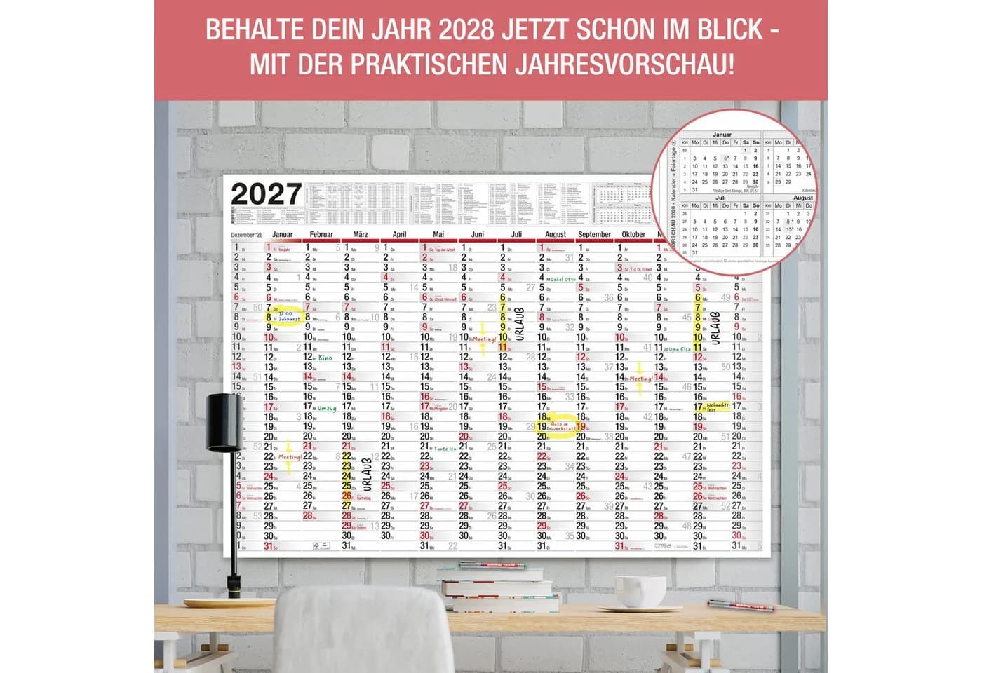TOBJA Wandkalender 2027 XXL 70x100 cm Abwischbar mit 4 Stiften - Bild 5
