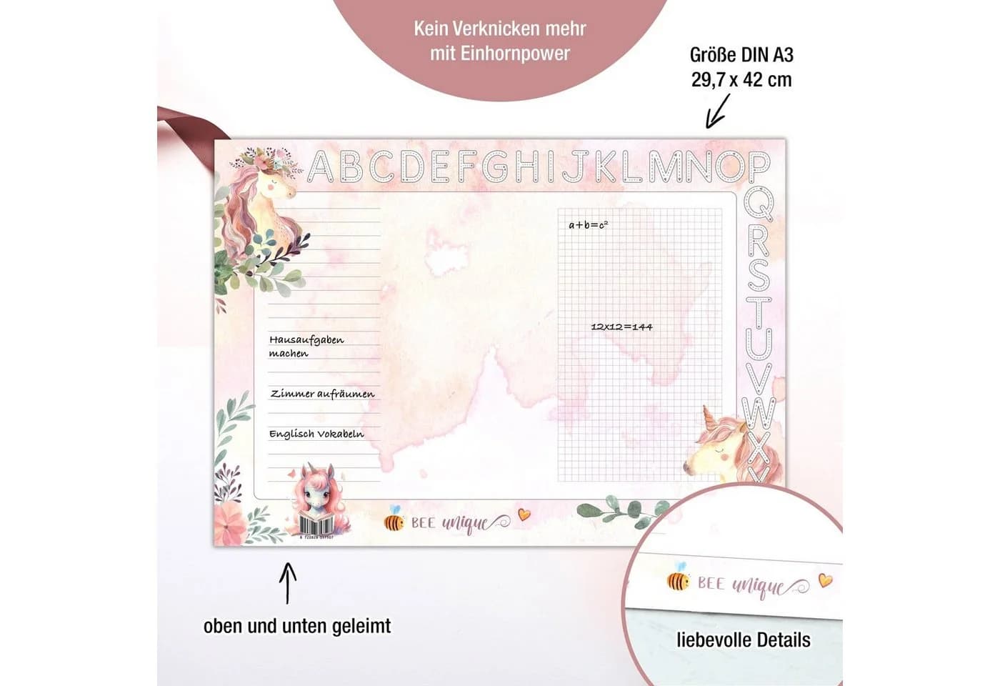 TOBJA Schreibtischunterlage A3 Einhorn Mädchen Rosa - Bild 3