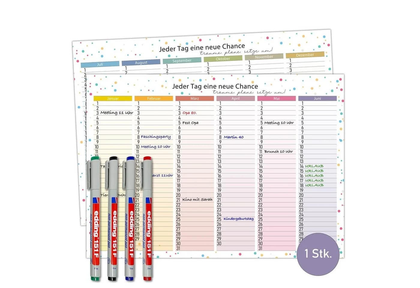 TOBJA Wandkalender Immerwährender Kalender A4 abwischbar +4 Stifte - Bild 2
