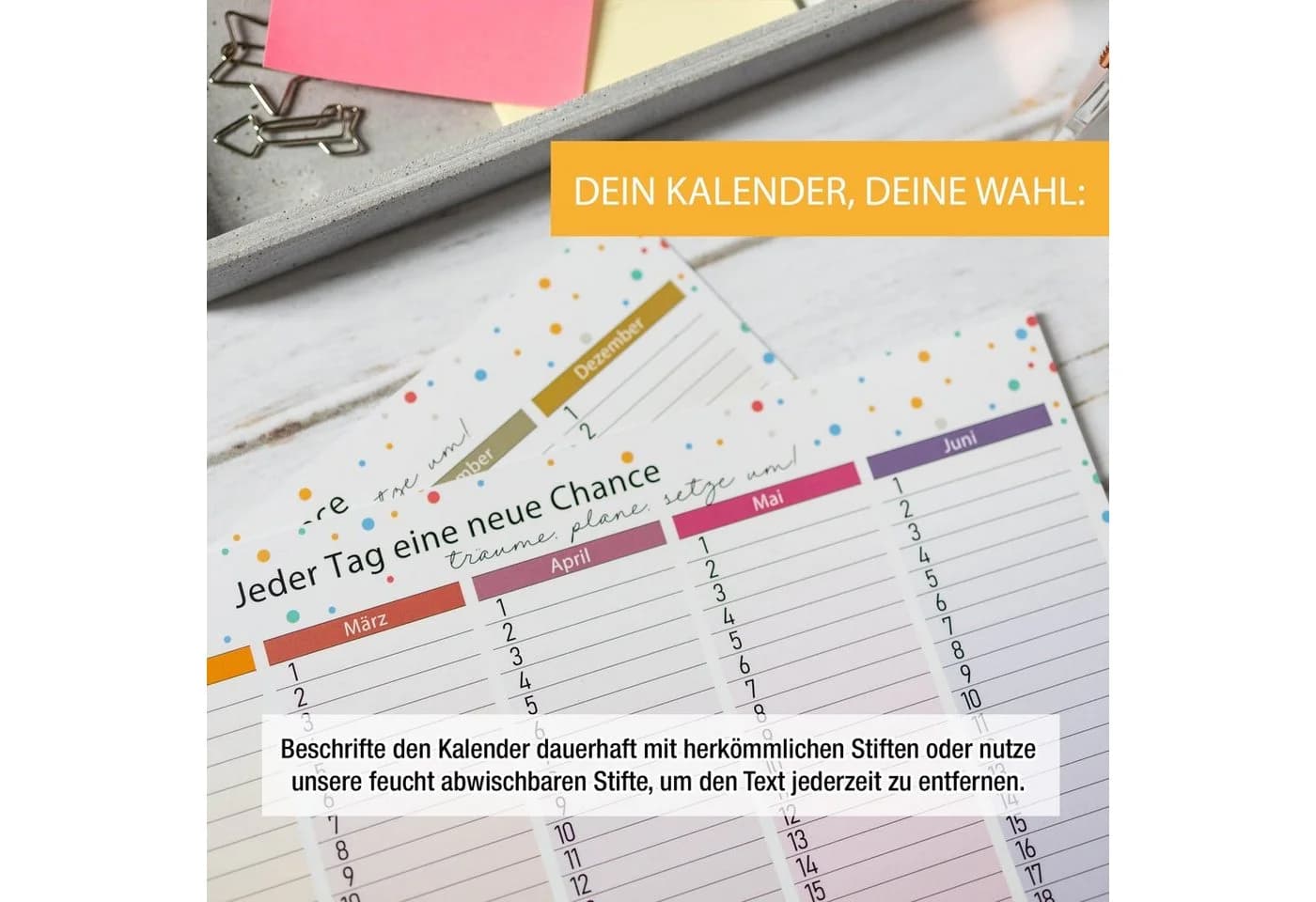 TOBJA Wandkalender Immerwährender Kalender A4 abwischbar +4 Stifte - Bild 3