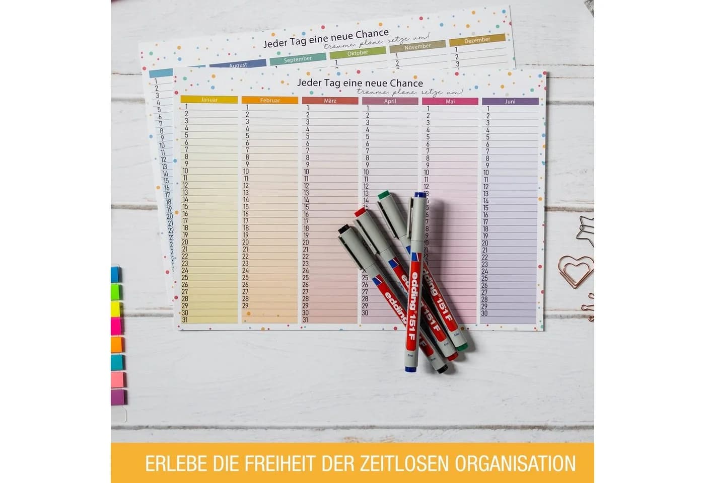TOBJA Wandkalender Immerwährender Kalender A4 abwischbar +4 Stifte - Bild 4