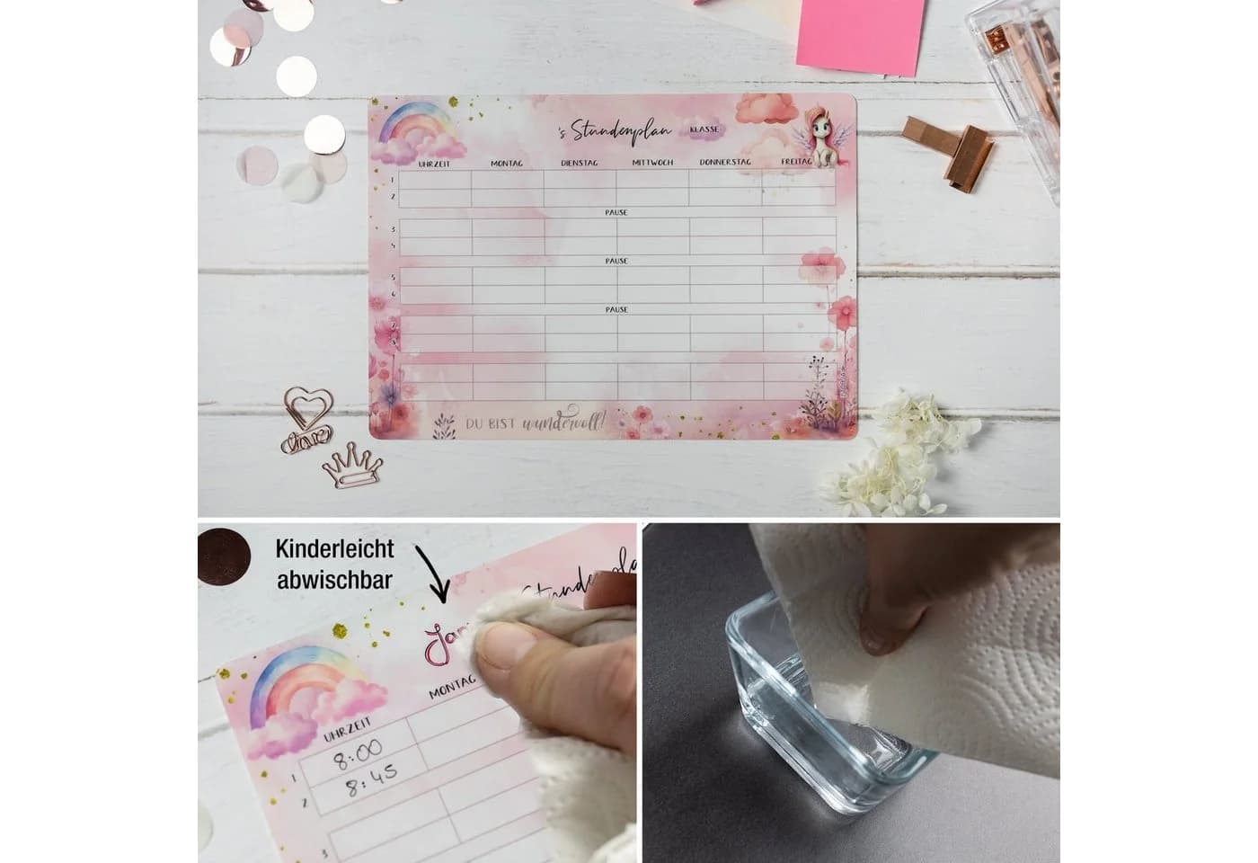 TOBJA Einhorn Stundenplan Wandtafel Rosa abwischbar - Bild 5