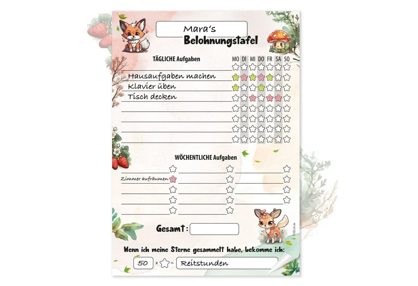 TOBJA Belohnungstafel A4 Notizblock mit Waldtieren-Motiv - Bild 2