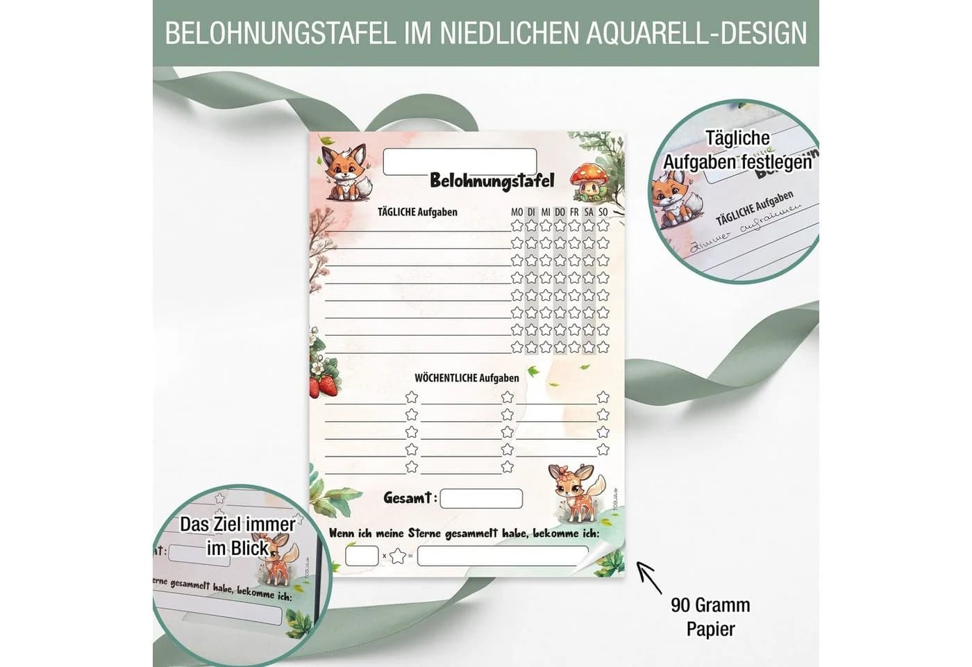 TOBJA Belohnungstafel A4 Notizblock mit Waldtieren-Motiv - Bild 3